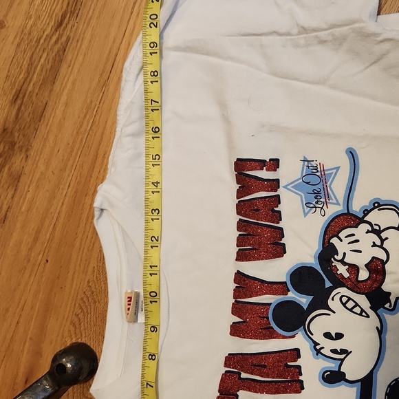 MAIN STREET Disney tee white red blue football Mickey 28 Outta My Way glitter - Picture 12 of 14